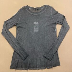 Cynthia Ashby Charcoal Gray 100% Cotton Long Sleeve Mesh Tee New with Tag Large